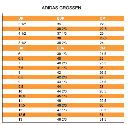 adidas schuhgrößentabelle damen